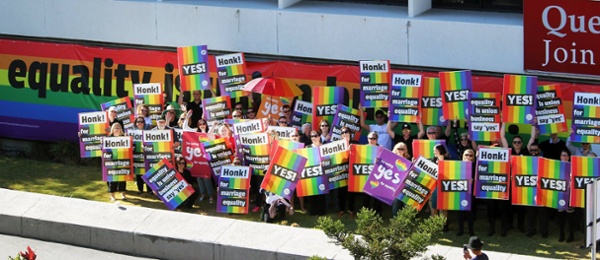 Union members in support of marriage equality