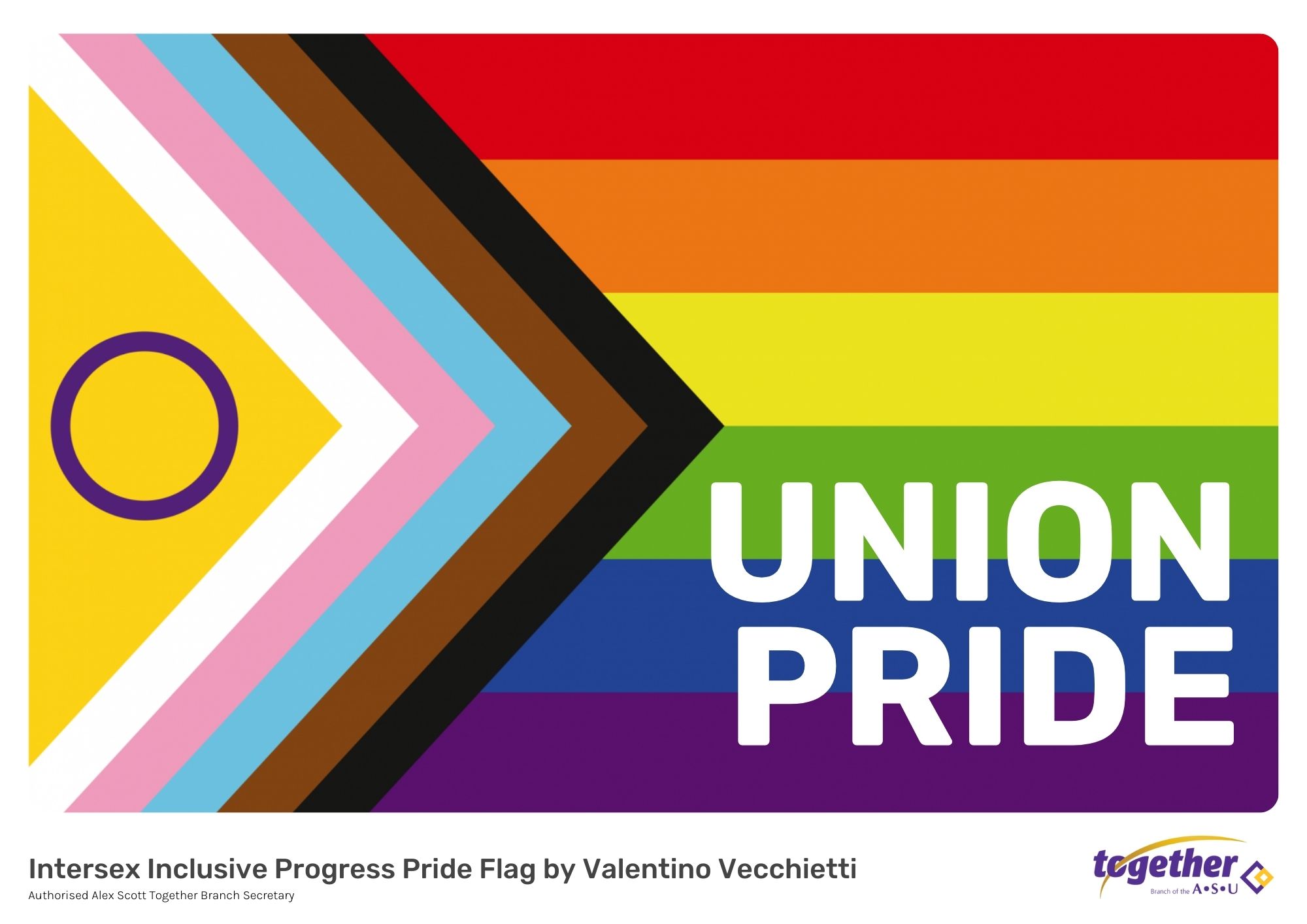 Landscape A4 Poster Image | 2024 Together Union Pride | Intersex Inclusive Progress Pride Flag by Valentino Vecchietti